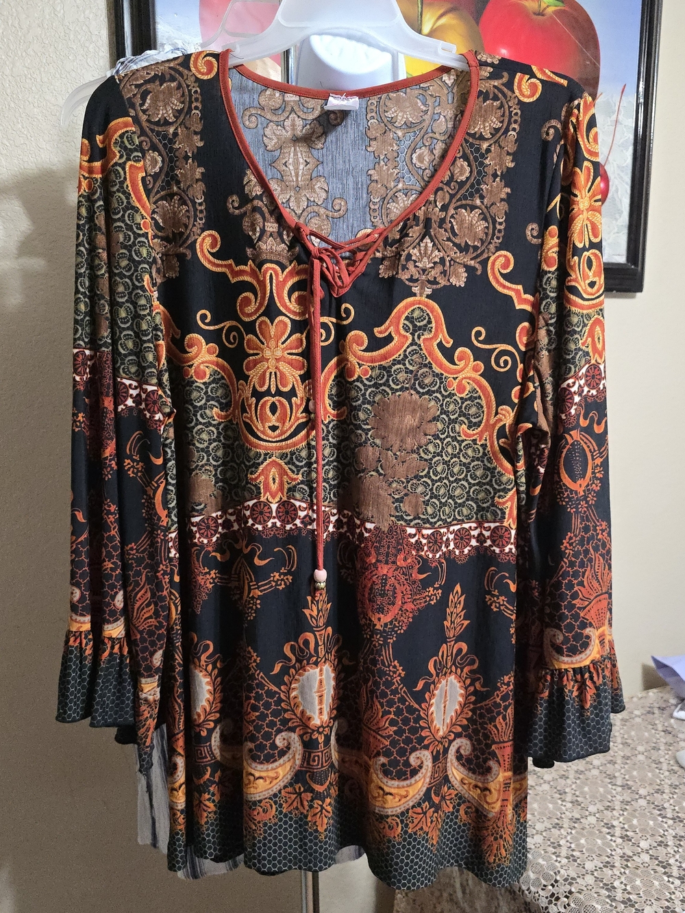 Lolita Black Tunic with Orange & Brown Paisley Motif